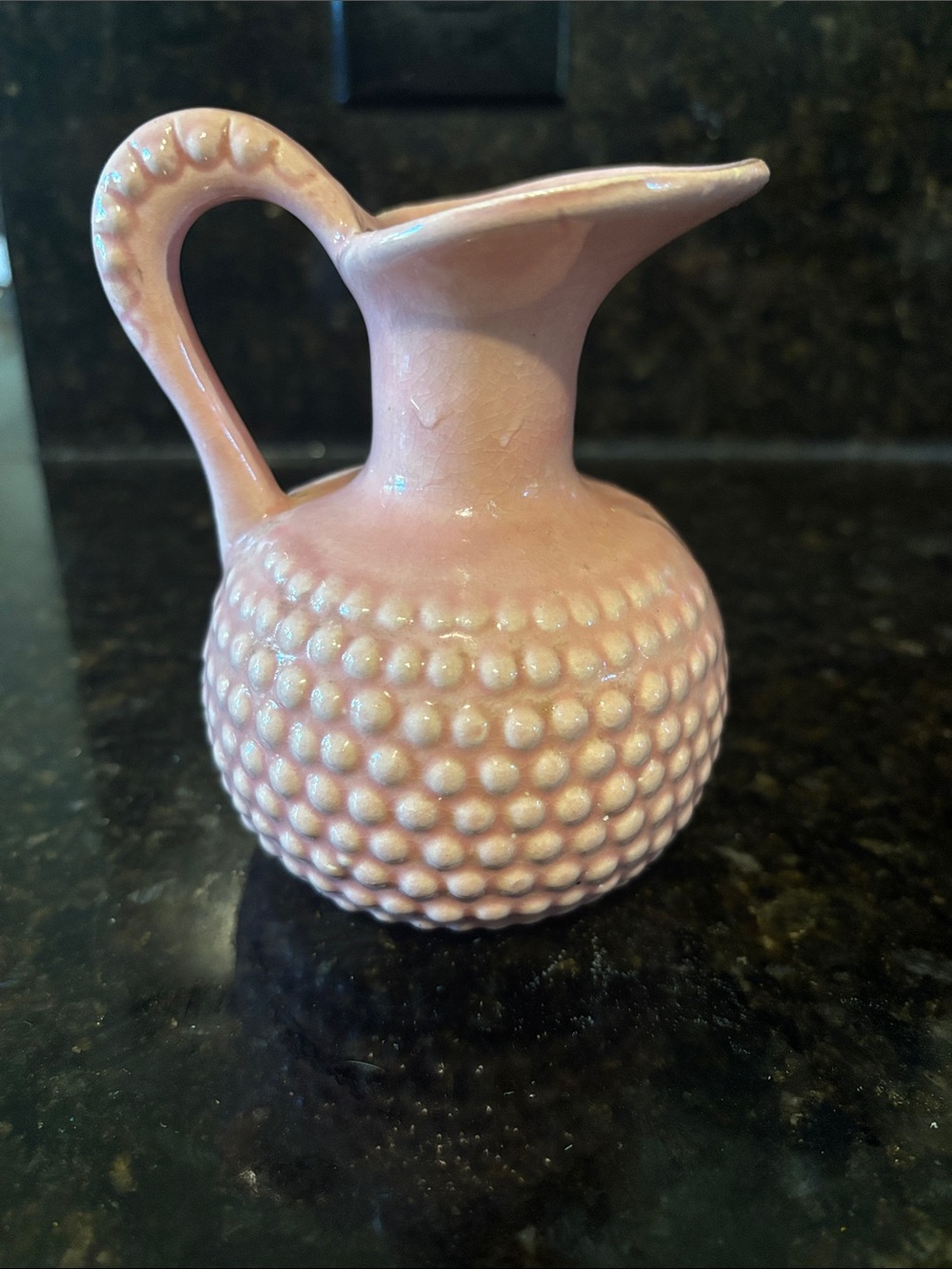 Vintage Pink Hobnail Ceramic Pitcher Vase